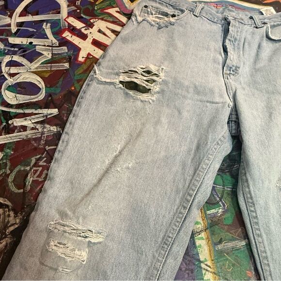 Y2K BCC Blues Distressed Light Wash Jeans - Men’s 36x30 - Camo-Lined Rips - Picture 3 of 13